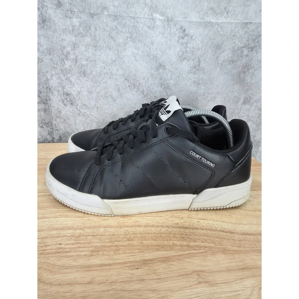 Adidas Court Tourino Sneakers Mens 10 Black White Leather Tennis Shoes H02176